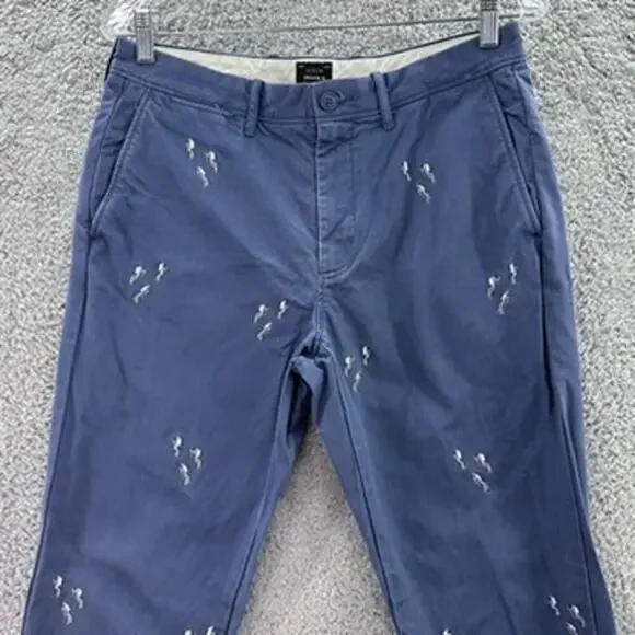J. Crew Men's 30 x 34 Chinos Blue Straight Leg Embroidered Scuba Divers Vacation - Picture 2 of 12
